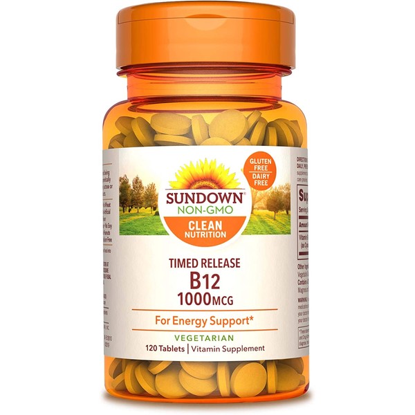 Sundown Vitamin B-12, Energy Support, Vegetarian, Vegan-Friendly 1000 mcg, ) Non-GMO, Free of Gluten, Dairy, Artificial Flavors 120 Count (Pack of 1)