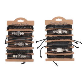12PCS Braided Faux Leather Bracelet Set Multilayer Vintage Rock Style Punk Cuff Bangle for Men Women