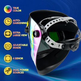 TRQWH Welding Helmet Auto Darkening Large Viewing True Color Solar Powered Welding Hood with 4 Arc Sensor Adjustable Wide Shade Range 4~5-8/9-13 Welder Mask for TIG MIG ARC Weld (TRQ-CSC002)