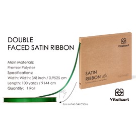 Vitalizart 3/8" x 100Yd Green Satin Ribbon, Double-Sided Ribbons for Gift Wrapping & Crafting, Silk-Like Fabric Ribbon for Bouquet & Decoration, Thin Satin Ribbon with Storage Box