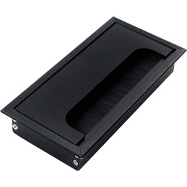 2PCS Metal Desk Cable Wire Grommet Cord,PC Computer Desk Table Metal Rectangle Wire Cable, Tidy Cable Hole Cover Organizers (Black)