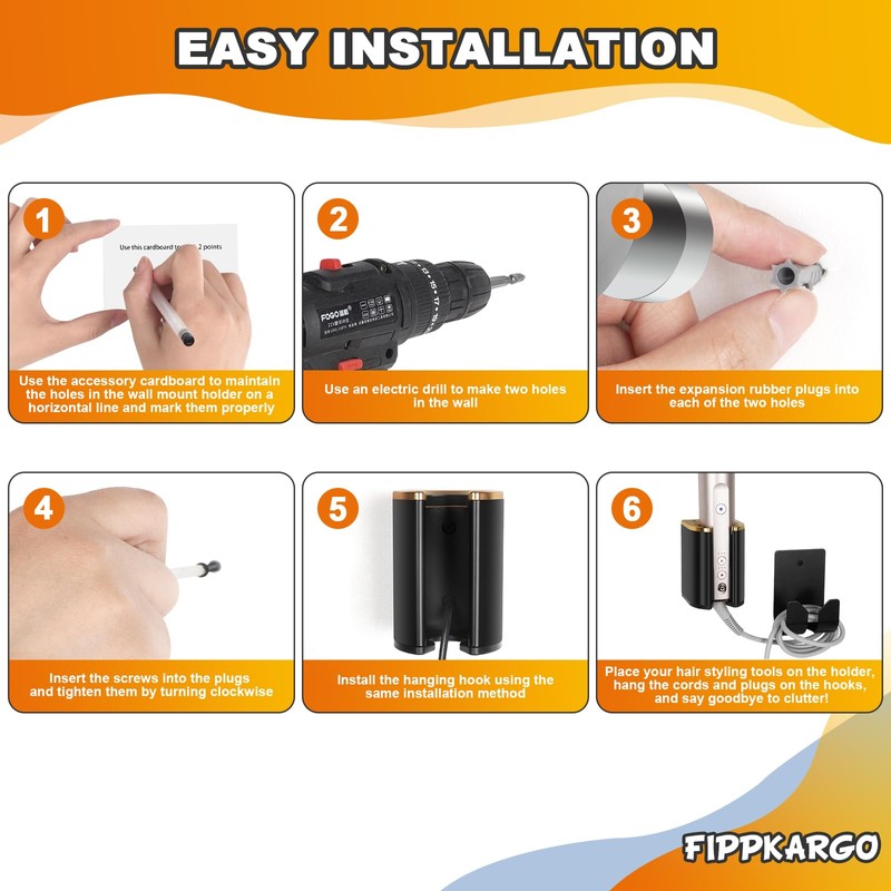 Fippkargo Wall Mount Holder Compatible with Dyson Airwrap/Airstrait Styler, Hair