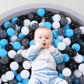 STARBOLO Ball Pit Balls - 500 Pieces BPA&Phthalate Free Non-Toxic Crush Proof Ball Play Balls Soft Plastic Ball for Toddlers Baby Kids (500 Balls-Blue+Black/Gray/White)