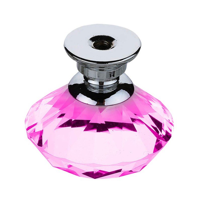JTWEB 16PCS 30mm Pink Crystal Glass Door Knobs Cupboard Cabinet