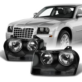 AKKON - For Chrysler 300 OE Replacement Black Halogen Type Headlights Driver/Passenger Head Lamps Pair New
