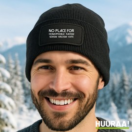 Huuraa Beanie No Homophobia Racism Hate Gift No Homophobia Gift Idea, Beanie including patch, Unit size