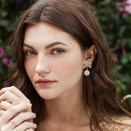 Pink Bow Earrings for Women Pearl Bow Earrings Dangle Bowknot Earrings Pearl Drop Earrings Trendy Jewelry Gifts