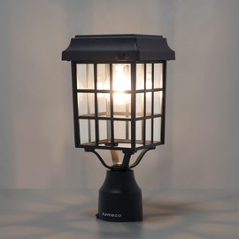 Kemeco ST4329Q-A Solar Post Light Squared Frame Exterior Waterproof Led Fixture for Outdoor Garden Street Post Pole Yard Driveway Walkway Entryways (Flat Roof)