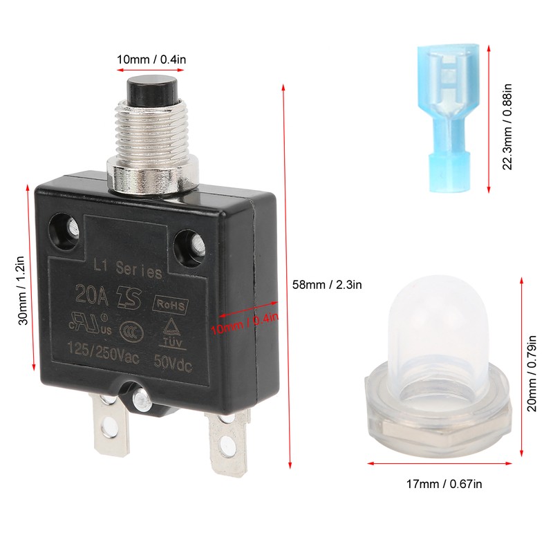 20A Overload Thermal Circuit Breaker with Quick Connect Terminals Waterproof