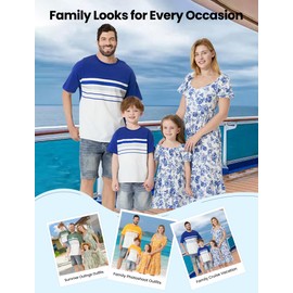 PATPAT Family Matching Outfits for Baby: Mommy and Me Matching Shirts Dresses Paisley Print Outfits Coordinated Family Matching Dresses for Vacation- Blue Floral Baby 12-18 Months