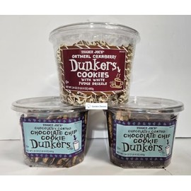 Trader Joe 1 Dunkers Oatmeal Cranberry Cookies and 2 Chocolatey Coated Chocolate Chip Cookie (Three Tubs)