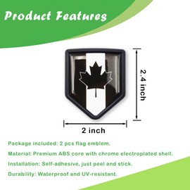 Newperlite Black Canada Flag Decal Sticker Car Emblem Canadian Flag Car Decoration Accessories Shield for Truck Vehicles Cars, 2 Pack