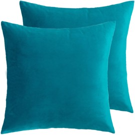 HERAYLI Velvet Decorative Throw Pillow Covers, Soft Square Cushion Case Home Decor for Living Room Couch Bed Sofa, Set of 2 Pack, Teal, 20x20 Inch