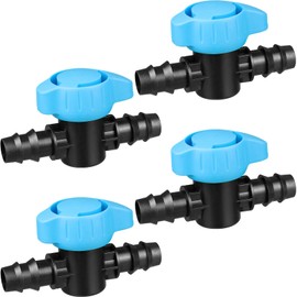 JAYEE Drip Irrigation Valve Tubing Fittings 1/2 inch, 4 Pcs Barbed Switch Valves Drip Line Parts for 1/2 Inch Drip Irrigation Tubing (.570-.620" ID), Shut Off On Water Flow for Sprinkler Systems