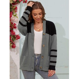 Abtel Womens Long Sleeve Knitted Cardigan Ladies Open Front Button Loose Short Sweater Chunky Winter Outwear Coats Grey L