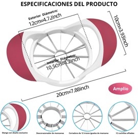 U Chef Cortador de Manzana grande de 4.72 pulgadas con 12 Cuchillas, Descorazonador de Manzana de Acero Inoxidable Afilado, Herramienta para Cortar manzana (Rojo)