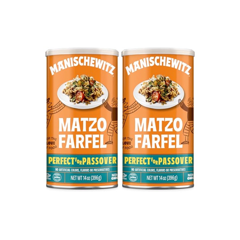 Manischewitz Matzo Farfel, 14oz (2 Pack) Resealable Canister, Sodium Free,