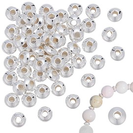 CRAFTYMELODY 56Pcs 925 Sterling Silver Beads Small Saucer Beads Rondelle Loose Bead with 1Pc Square Silver Polishing Cloth 4x2mm Spacer Bead for Bracelets Necklace Jewelry Making DIY Crafts