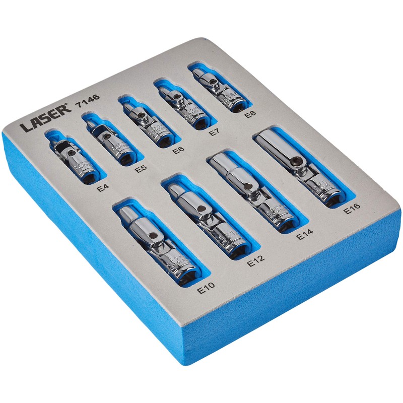 Laser 7146 Universal Joint Star Socket Set 1/4"D, 3/8"D 9pc