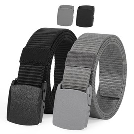 JASGOOD Nylon Military Tactical Belt 2 Pack Webbing Outdoor Web Belt, Fits Pant Up To 54 Inches,E-Black+Dark Grey