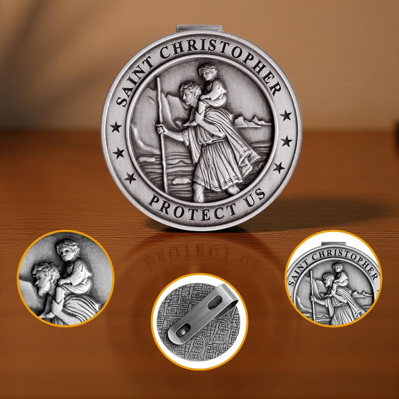 St Christopher Medal for Car 2 Pack, Metal Saint Christopher