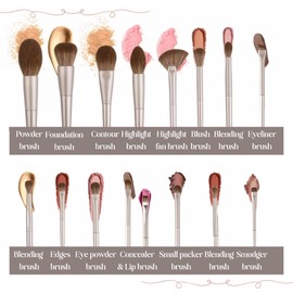 Makeup Brush Set (15 Pieces) - Includes Foundation, Powder, Concealers, Highlighter, Contour, Eye Shadows & Blush Makeup Brushes - Face & Eye Make Up Brushes with Synthetic Bristles