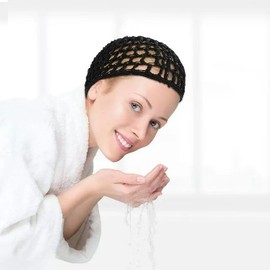 2Pcs Black Hair Nets Cap for Women Sleeping, Long Straight Curl Wig Head Protector Mesh Wrapping, Reusable Crochet Wave Cook Hats Bun Lift Strap Weaving Bathing Accessories