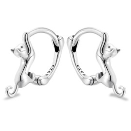 LEGENTLISUR Earrings Silver 925 Cat Earrings Hoop Earrings Silver Cat Stud Earrings Cat Jewellery Earrings Women's Silver for Women Girls, Sterling Silver, No Gemstone