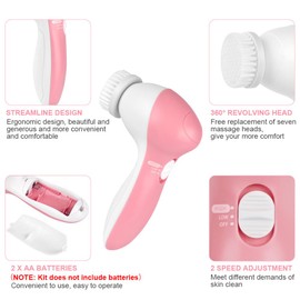LOPHE 7-in-1 Facial Cleansing Brush, Multifunctional Electric Cleaning Brush, Facial Cleansing Instrument for Deep Cleansing, Face Massage (Pink)
