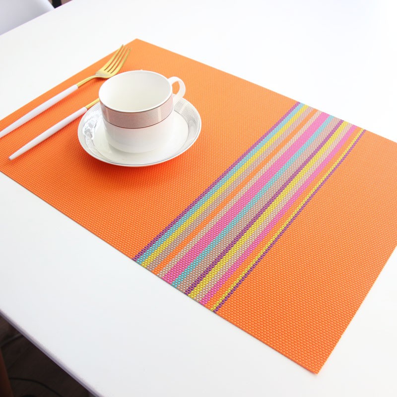 6pcs Placemats PVC Non Slip Washable Heat Resistant Rainbow Stripe