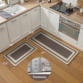 GENIMO Kitchen Mats for Floor 2 PCS Cushioned Anti-Fatigue, Geometric Waterproof Kitchen Rugs Non Slip Washable, Comfort Standing Mat Rug for Kitchen, Office, Laundry, Darkbrown, 17"x 47"+17"x 30"