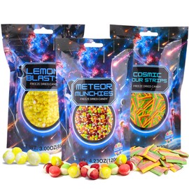 Freeze Dried Candy Assortment, Rainbow Crunch, Lemon Blasts, and Sour Belts, Dehydrated Fruit Flavored Candies, Share Sized, Resealable Bags (Pack of 3)