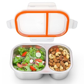 Palksky Large Stainless Steel Snack Containers with Lids, 2/Tow/Double Compartment Reusable Snackle Box Container, Metal Food Storage Containers for School, Home, Travel