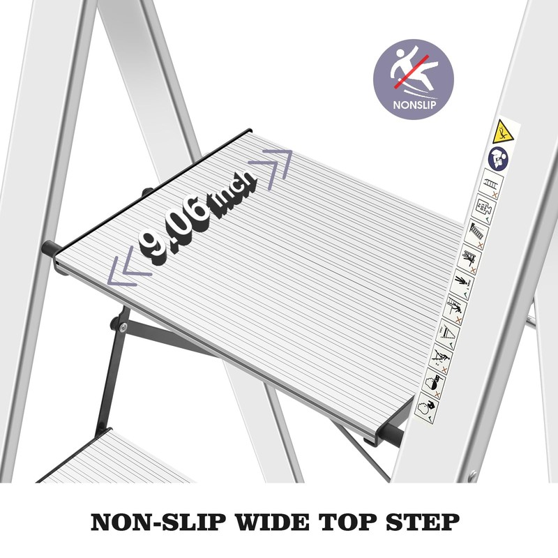 KINGRACK Aluminium 4 Step Ladder, Lightweight Step Stool with Non-Slip