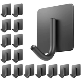 xdgeLoad Adhesive Hooks, 16 Pack Towel Hooks Wall Hooks for Hanging, Stick on Hooks, Adhesive Towel Hooks for Bathroom Door Hanger Kitchen Closet Cabinet Stainless Steel Matte Dark Gray