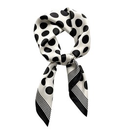 MEISEE 100% Pure Mulberry Silk Square Scarf 26"x26"-65CM Head Scarf for Women Natural Silk Neckerchief Printed Headscarf (Black dots)