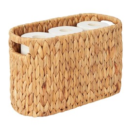 Toilet Paper Basket, 6 Rolls Wicker Toilet Paper Holder with Storage, Natural Water Hyacinth Toilet Paper Bin for Bathroom Home Decor Organizer, with Built-in Handles
