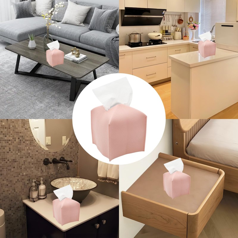 Wuyituart Pink Tissue Box Cover 5 Inch PU Leather Cube