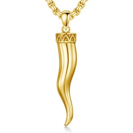 Lattd Italian Horn Necklace for Men 925 Sterling Silver/Gold Plated/Black Plated Cornicello Pendant Necklace Italy Jewelry for Men Women (gold plated)