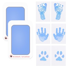 QttvbTna Baby Handprint and Footprint Kit, 2 Blue Baby Inkless Print pads, Clean-Touch & 6 Imprint Cards, Inkless Print Kit Safe Non-Toxic for Baby Feet and Hands,Family Keepsake, Pet Paw