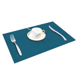 ARTSHOWING Solid Color Linen Placemats 12 x 18 Inch Set of 6 Rectangular Washable Table Mats for Kitchen Table, Peacock Blue