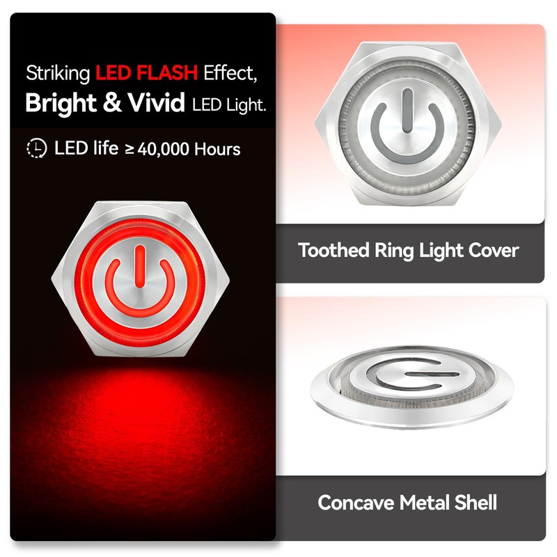 UL Listed 15 Amp Momentary Push Button Switch 16mm 5/8"