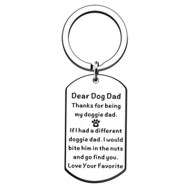 AWIWTOBQ Dear Dog Dad Keychain - Funny Dog Lover Gift for Dad - Engraved Appreciation Gift for Doggie Dads - Cute and Humorous Key Ring for Pet Owners