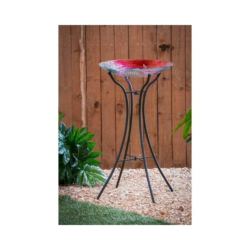 Evergreen Garden Metal Hourglass Shape Bird Bath Stand for Outdoors