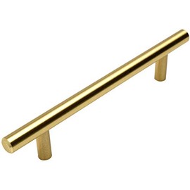 Cosmas® 305-128BB Brushed Brass Cabinet Hardware Euro Style Bar Handle Pull - 5" Inch (128mm) Hole Centers, 7-3/8" Overall Length