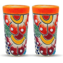 Casa Fiesta Designs Colorful Mexican Shot Glasses, Hand-painted in Mexico - Great for Tequila, Mezcal and Sangrita, 2 oz in Gift Box for Family - Tequilero Multicolor (Set of 2)