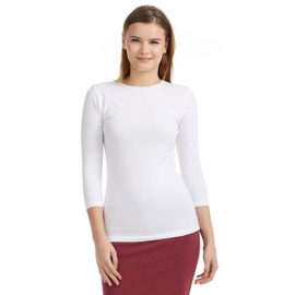 ESTEEZ Extra Large White Three Quarter Sleeve Fitted Tees for Women - Basics Essentials Clothing (EX801941WHITEXL)