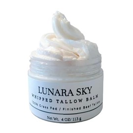 LUNARA SKY 100% Grass Fed Beef Tallow for Skin Care with Jojoba Oil - Face + Body - Whipped Moisturizer for Sensitive Skin - 100% Natural Lotion, 4 FL. oz. (Unscented)