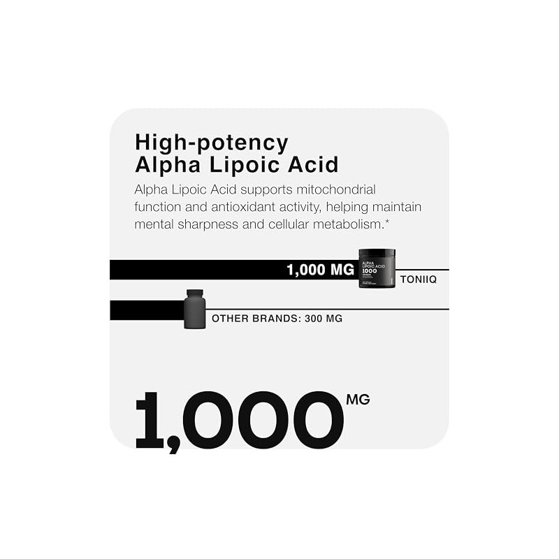 Toniiq 1000mg Ultra High Strength Alpha Lipoic Acid Capsules