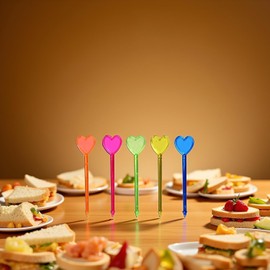 100 Pcs Multicolor Plastic Fruit Picks Toothpicks Heart Cocktail Appetizer Picks Finger Food Sticks Sandwich Drink Picks Cocktail Party Decorations, Heart Toothpicks Cocktail Picks